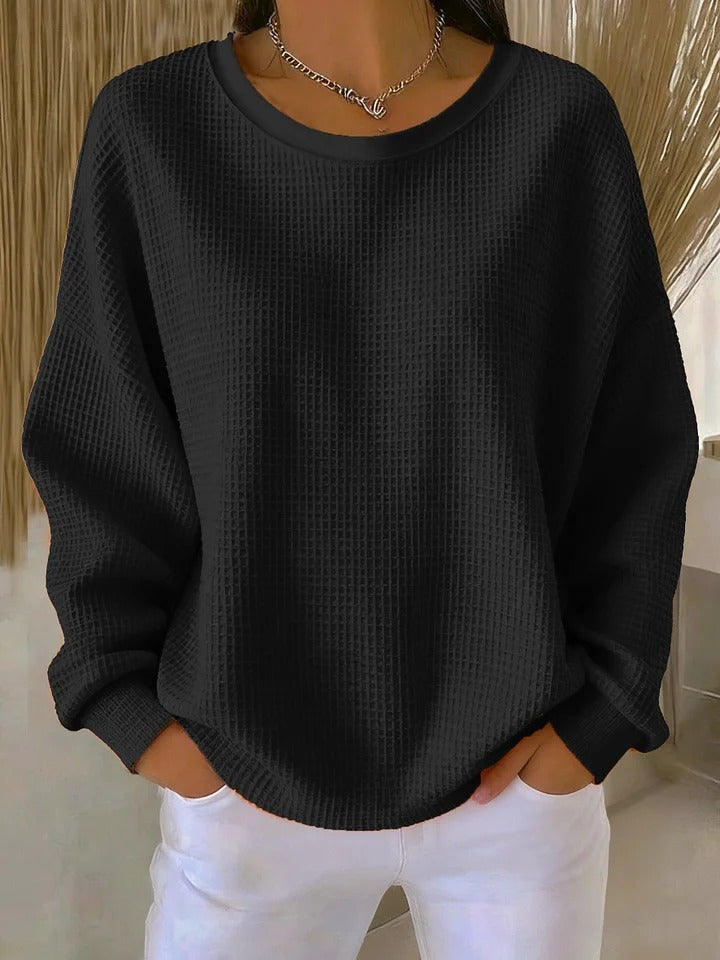 Wafeltrui met crewneck zwart