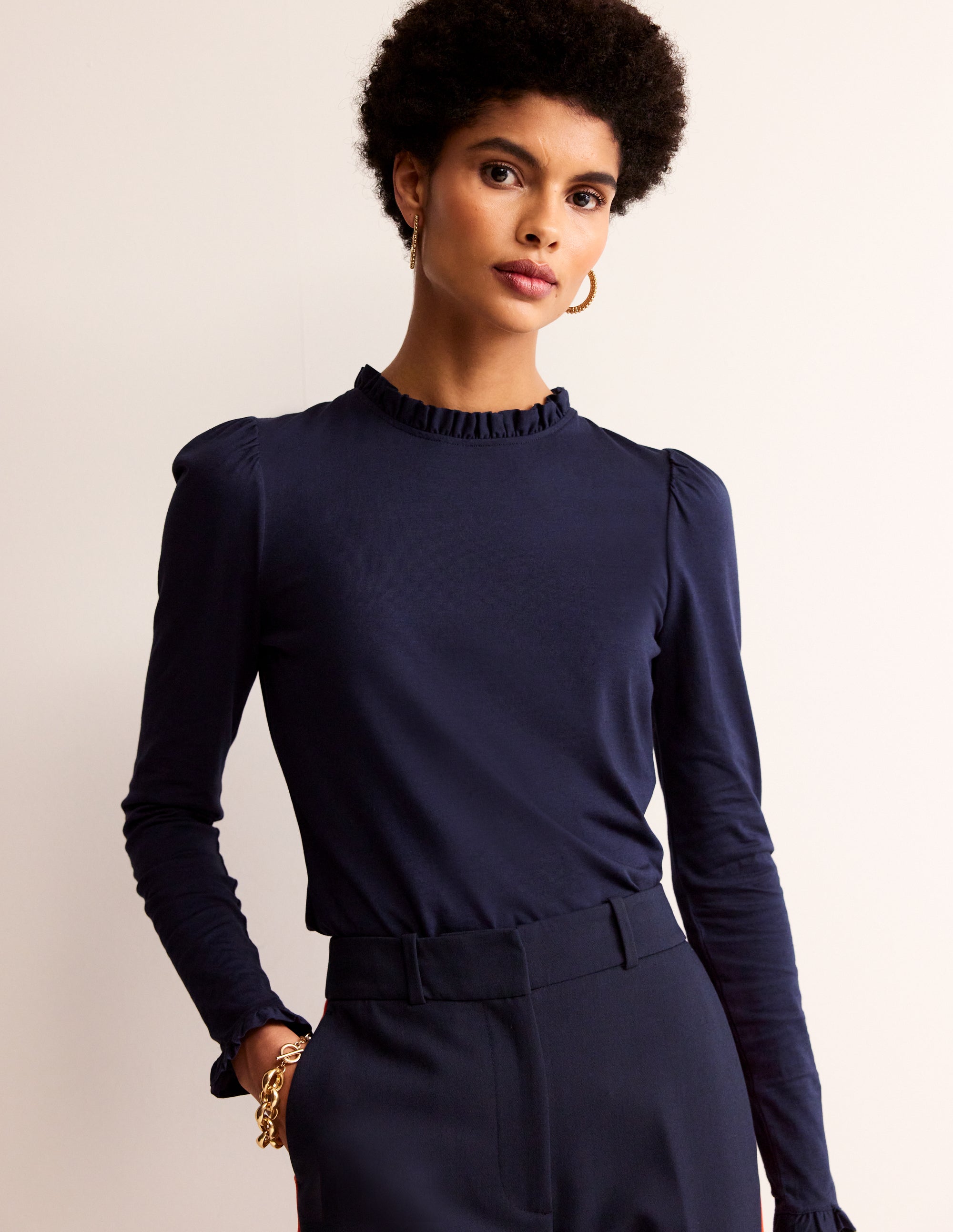 Supersoft Frill Detail Top Navy - front