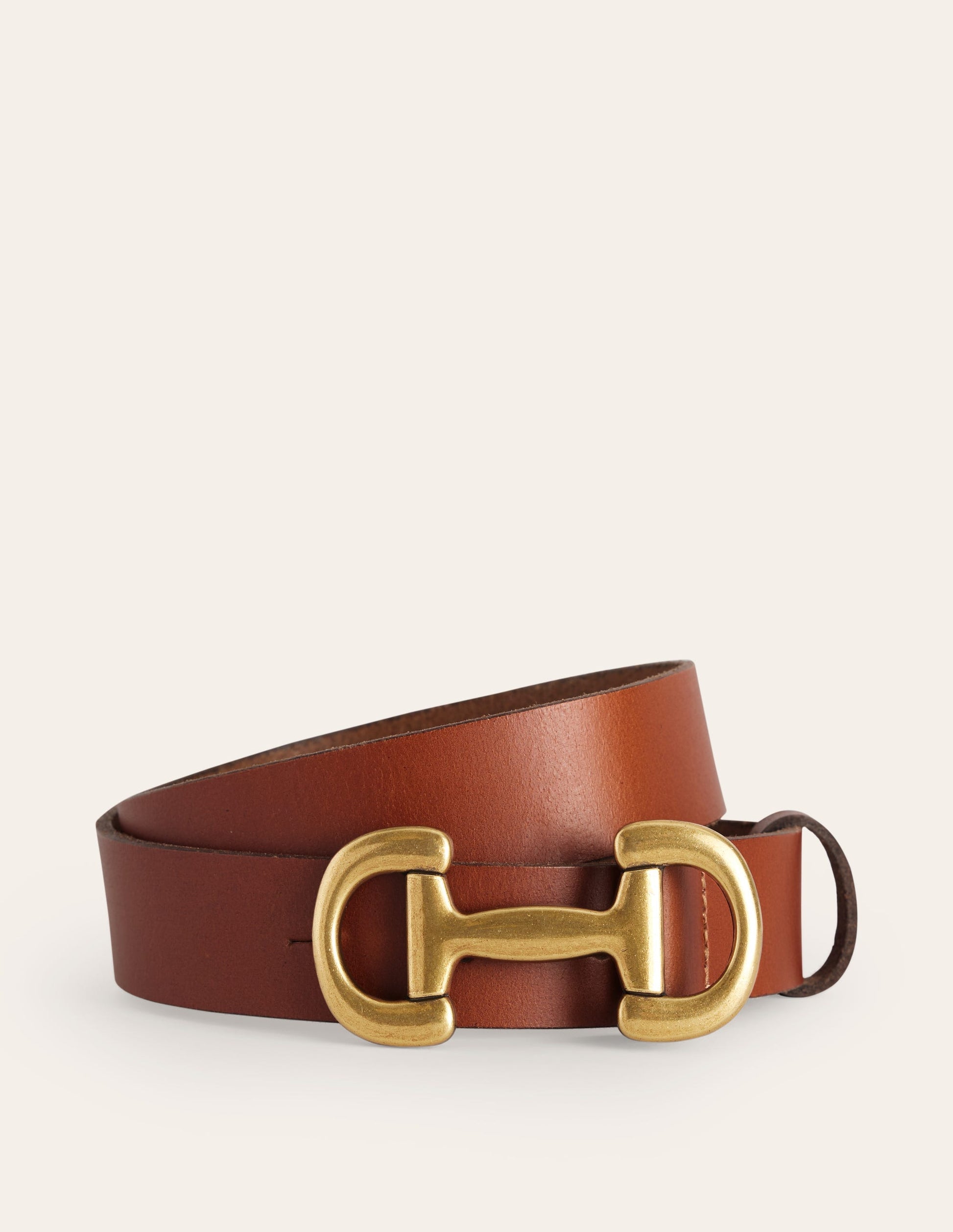 Iris Snaffle-Trim Leather Belt Tan - front