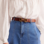 Iris Snaffle-Trim Leather Belt Tan - detail