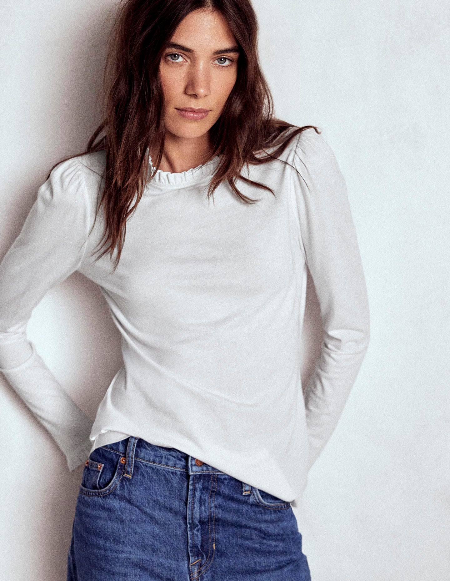 Supersoft Frill Detail Top White - front