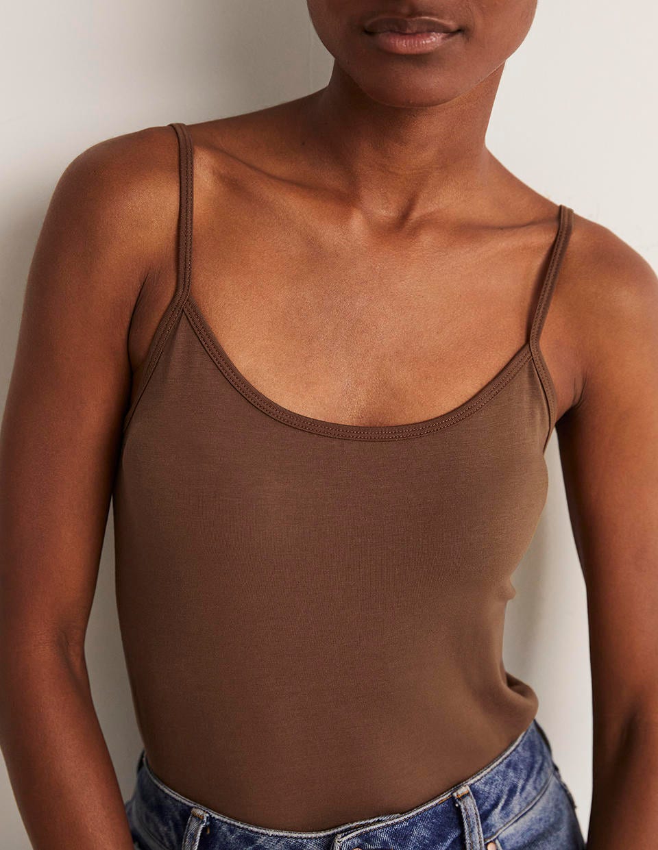 Plain Cami Top Deep Brown - detail