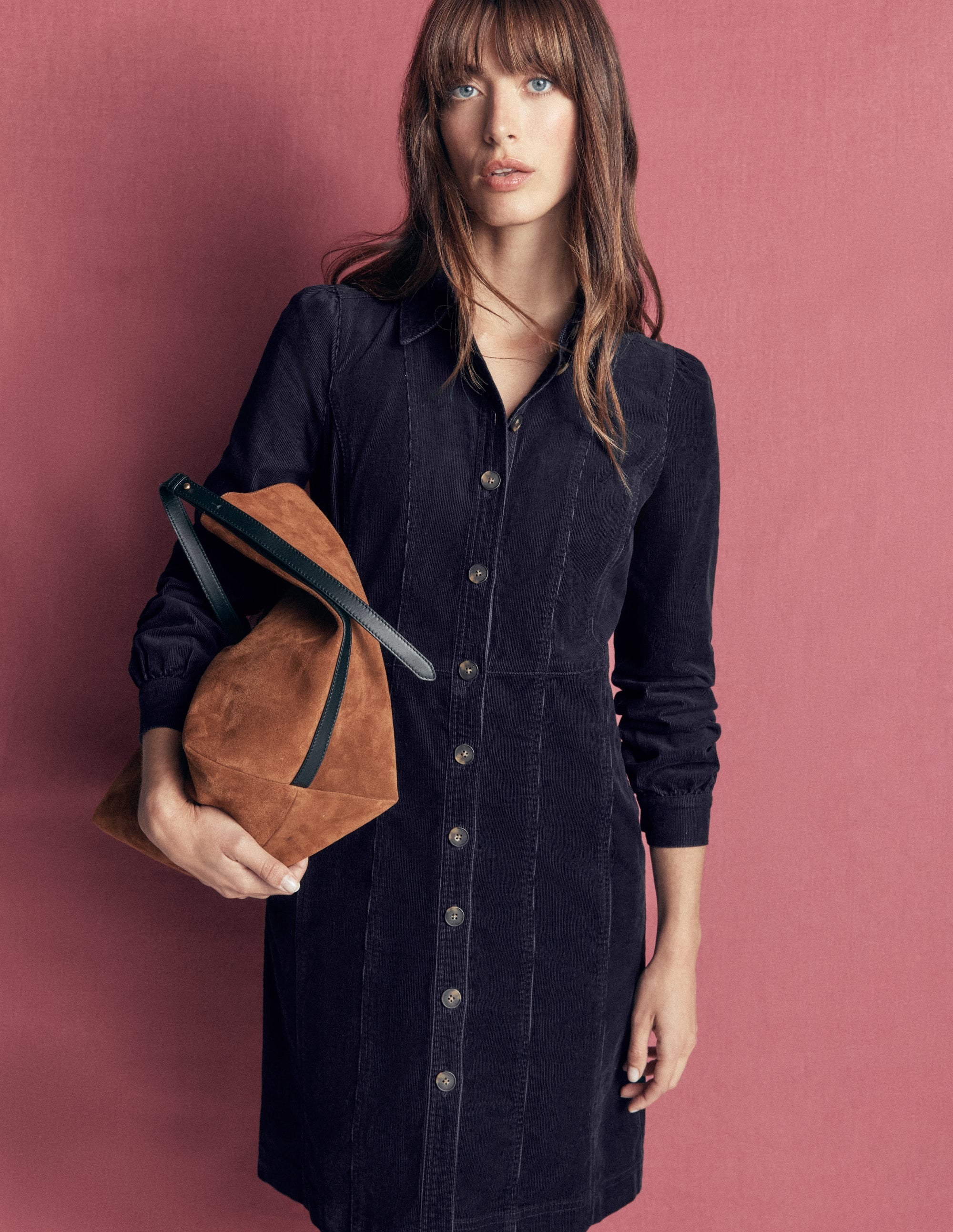 Rhoda Cord Short Dress Navy - front
