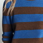 Marta Merino Wool Crew Jumper Bitter Chocolate Blue Stripe - detail