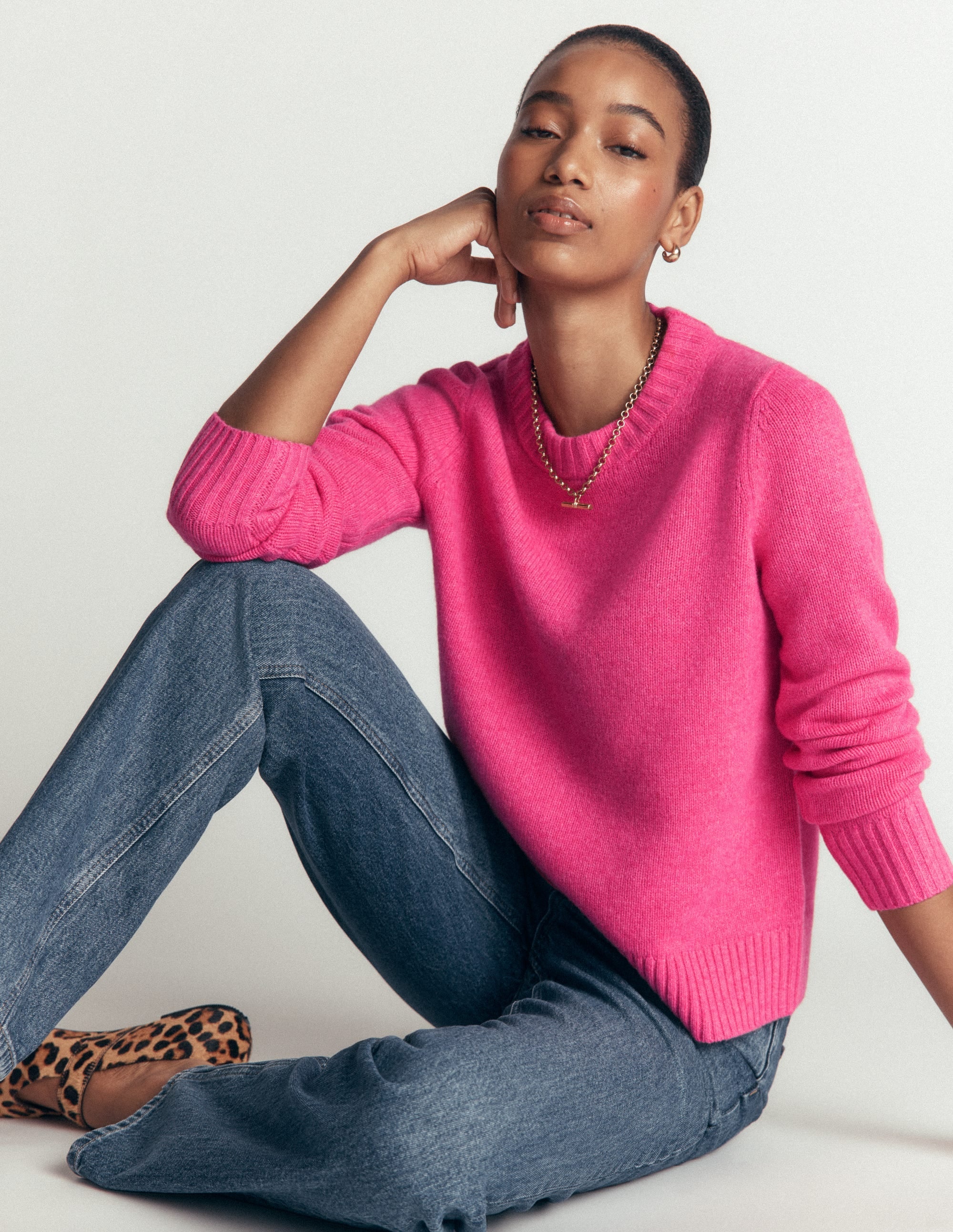 Marta Merino Wool Crew Jumper Pink Power - front