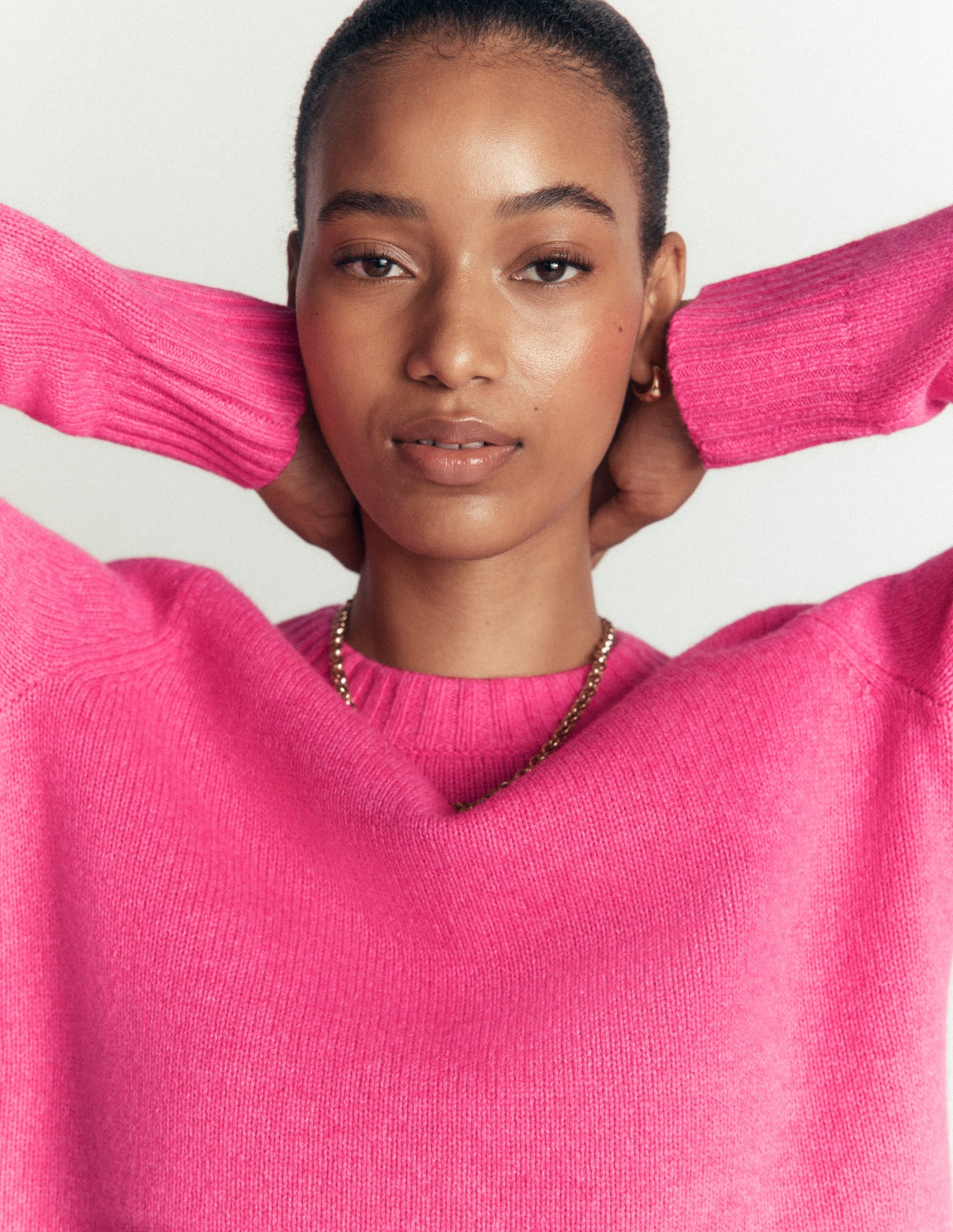 Marta Merino Wool Crew Jumper Pink Power - detail
