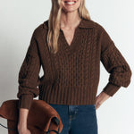 Collared Cable Knit Jumper Raw Umber - front