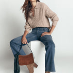 Collared Cable Knit Jumper Oatmeal - front