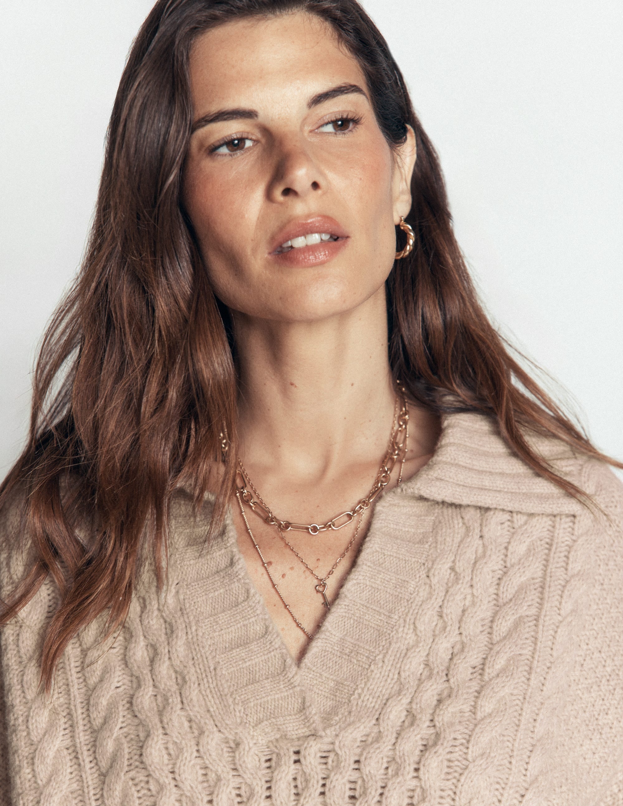 Collared Cable Knit Jumper Oatmeal - detail