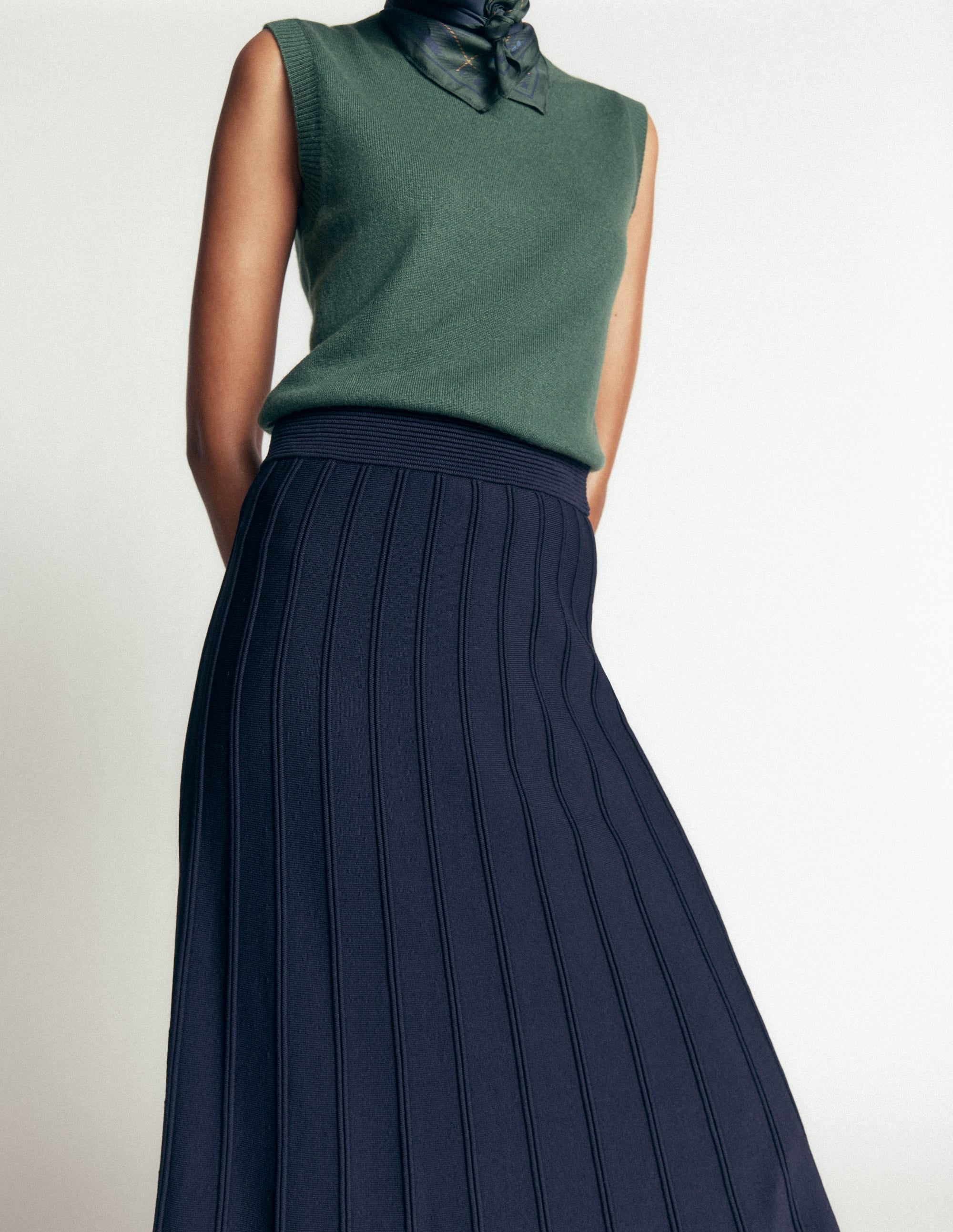 Ottoman Knitted Midi Skirt Navy - detail
