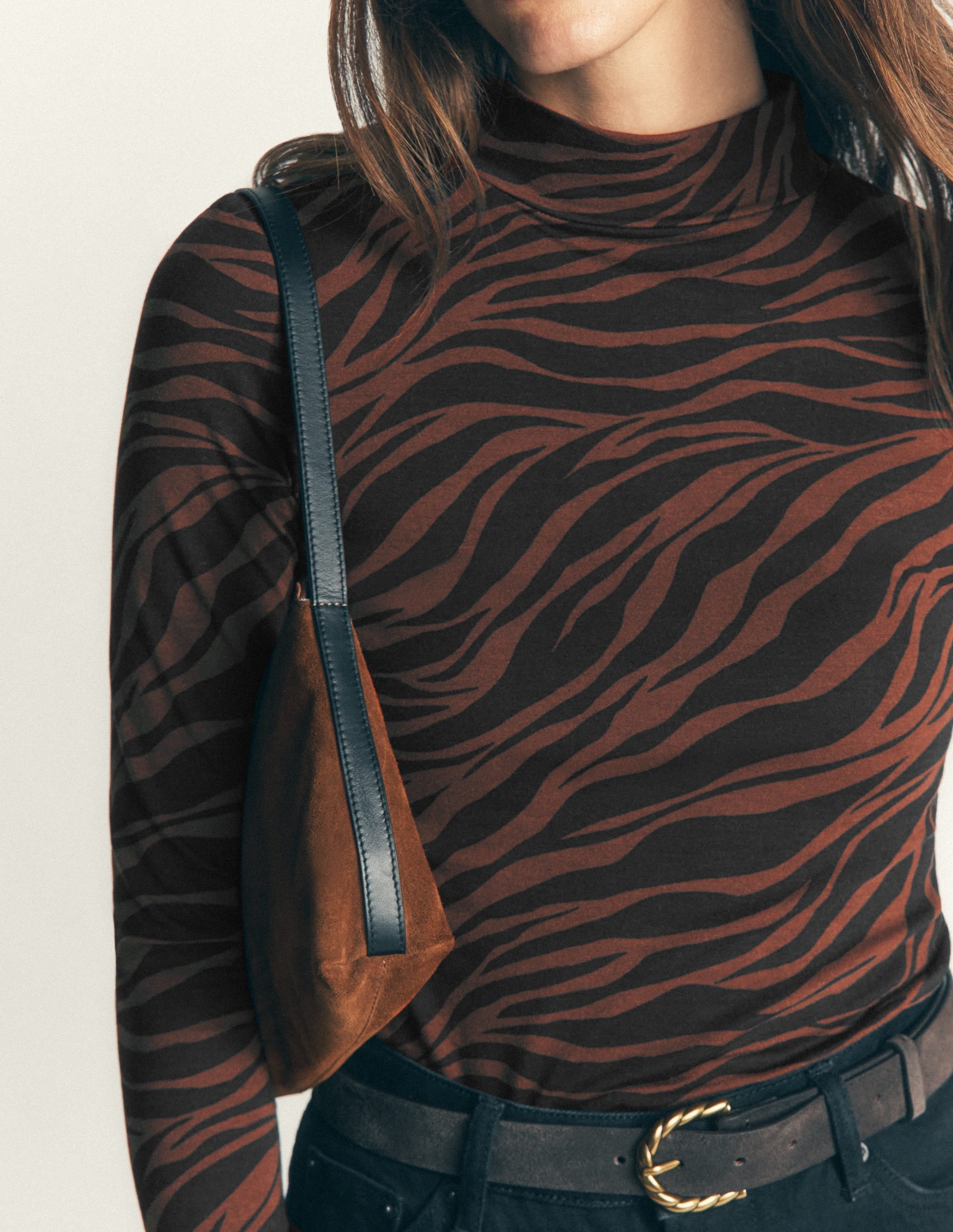High Neck Jersey Top Potting Soil Zebra Swirl - detail