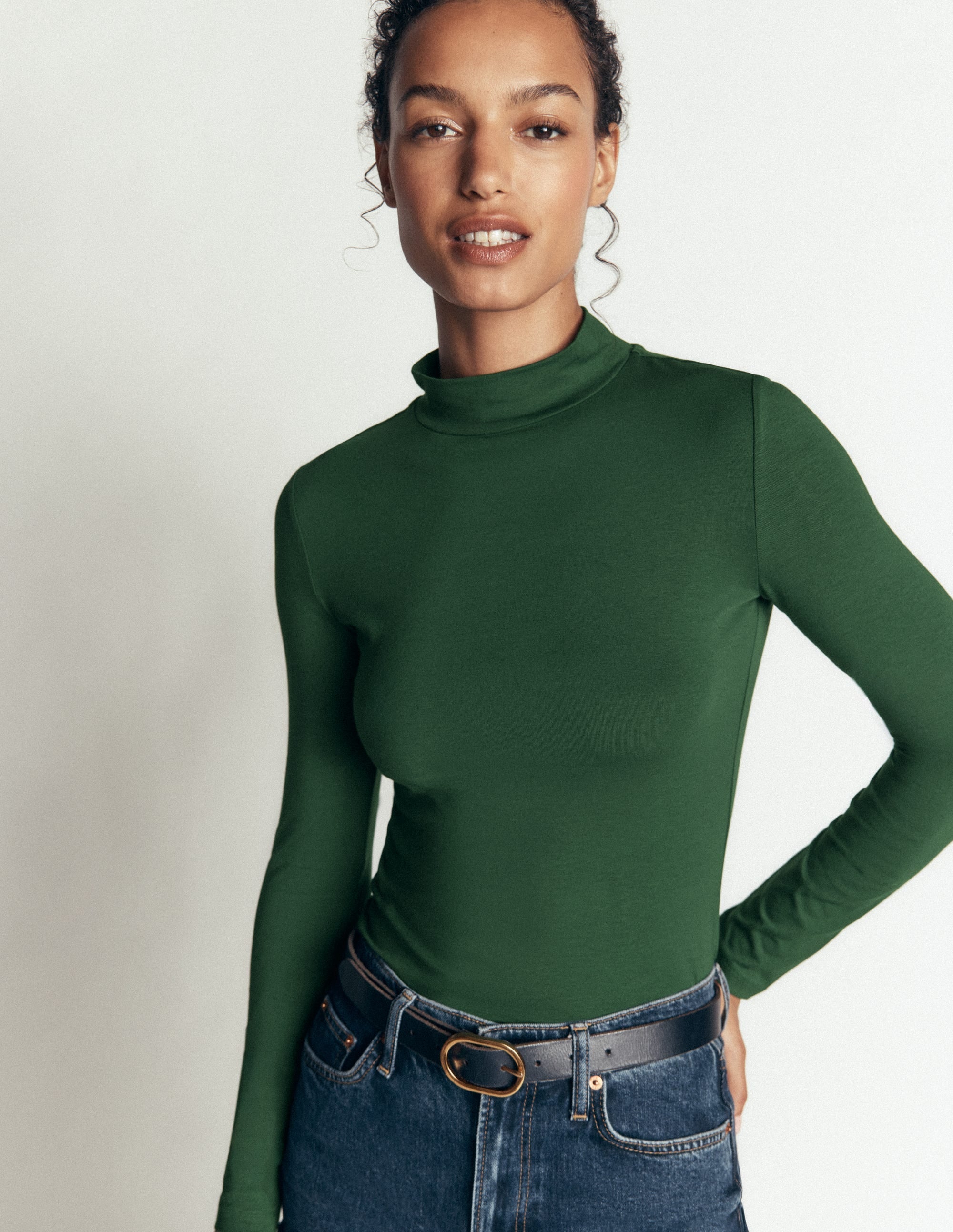 High Neck Jersey Top Dark Green - front