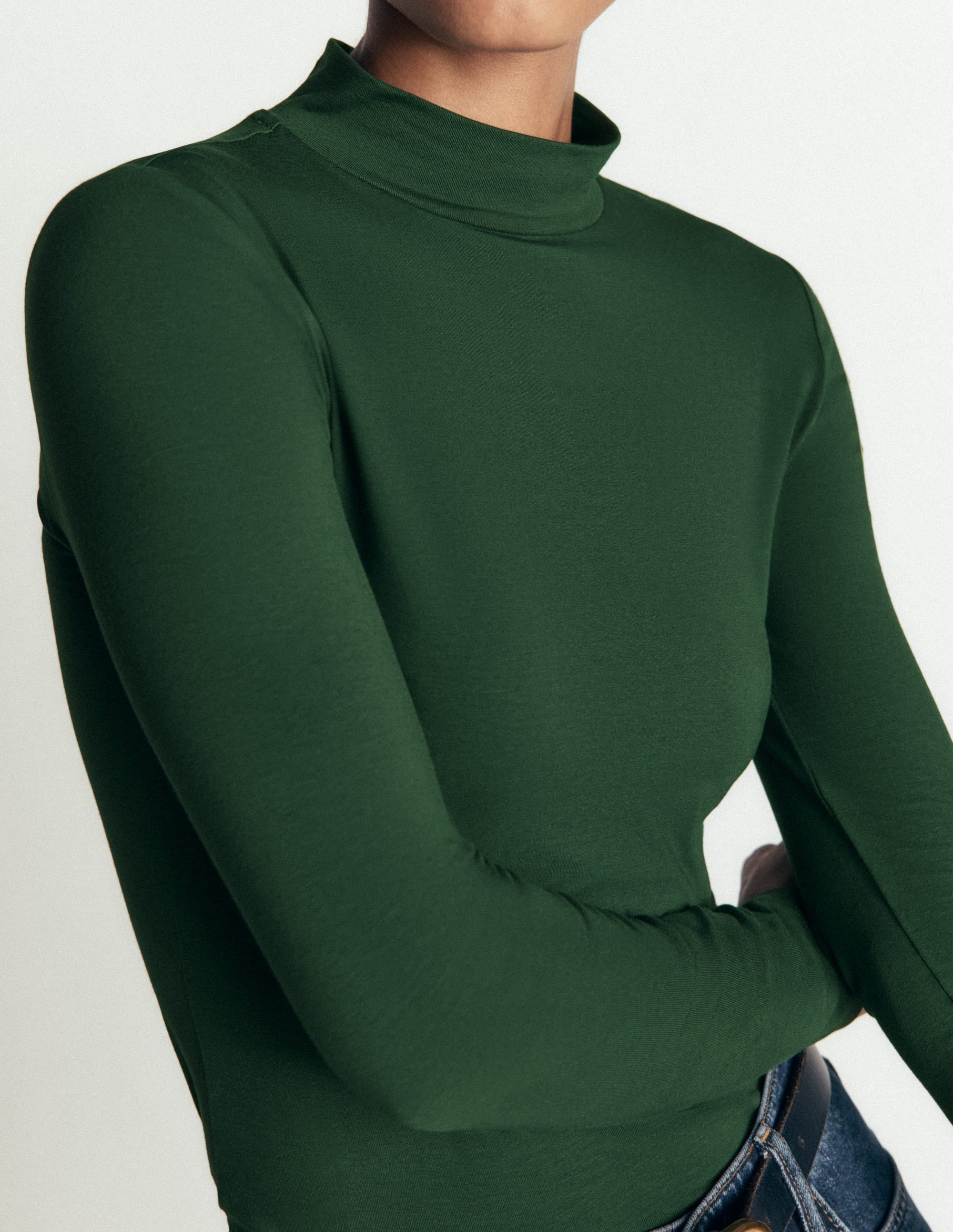 High Neck Jersey Top Dark Green - detail