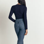 Velvet Trim Ribbed Cardigan Navy - front