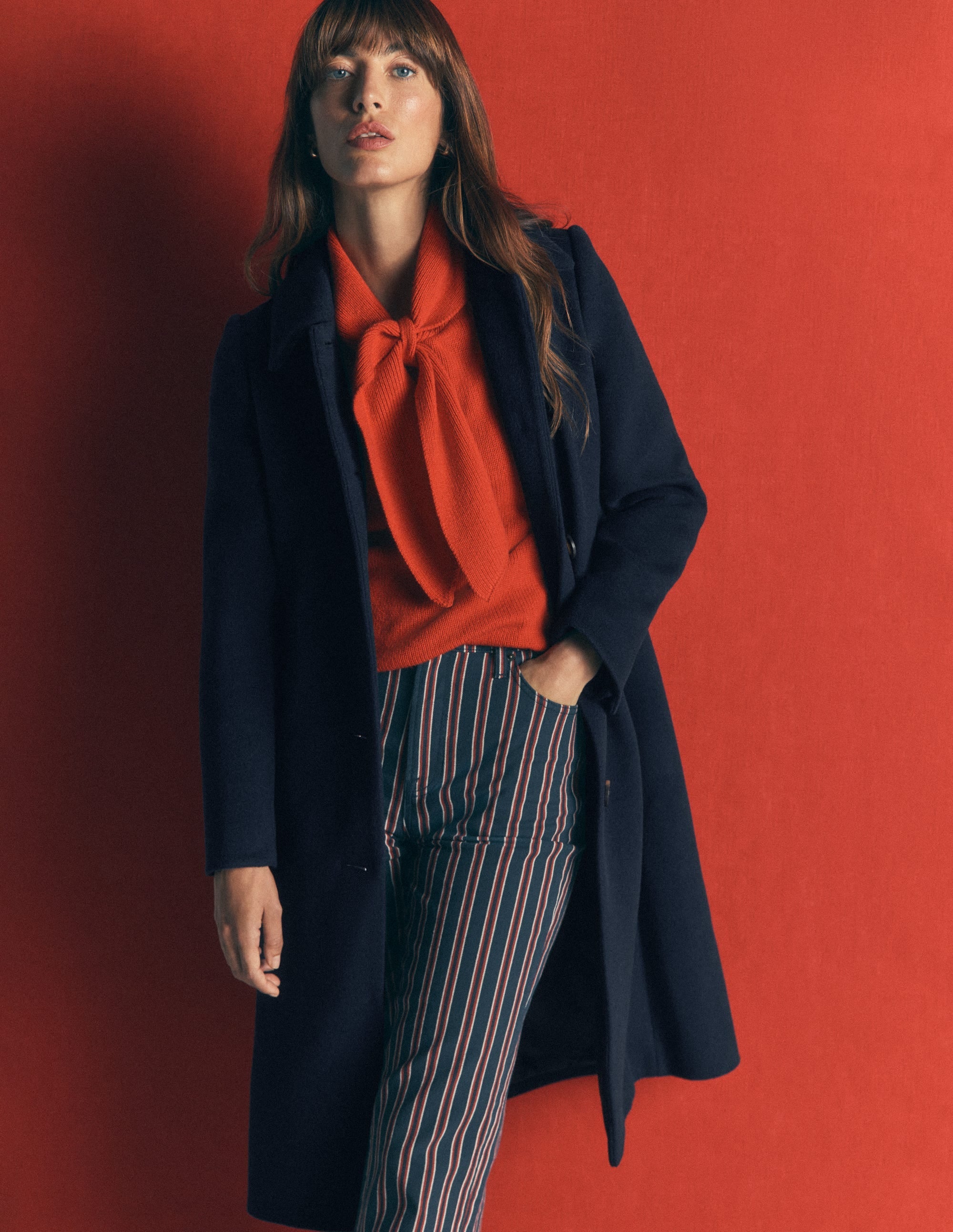 Aylesford Longline Coat Navy - front