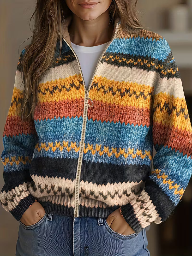 Cardigan met rits en strepen