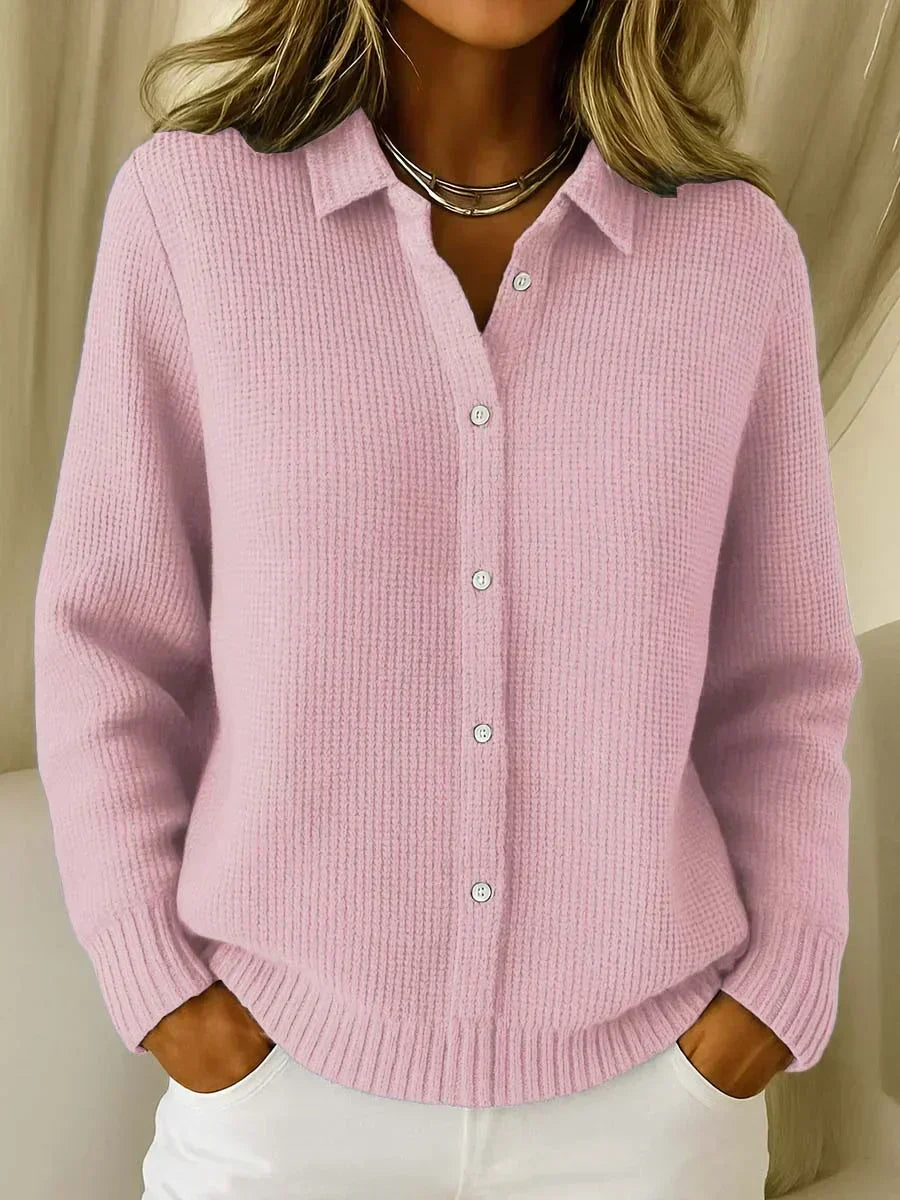Getextureerde knoopcardigan roze