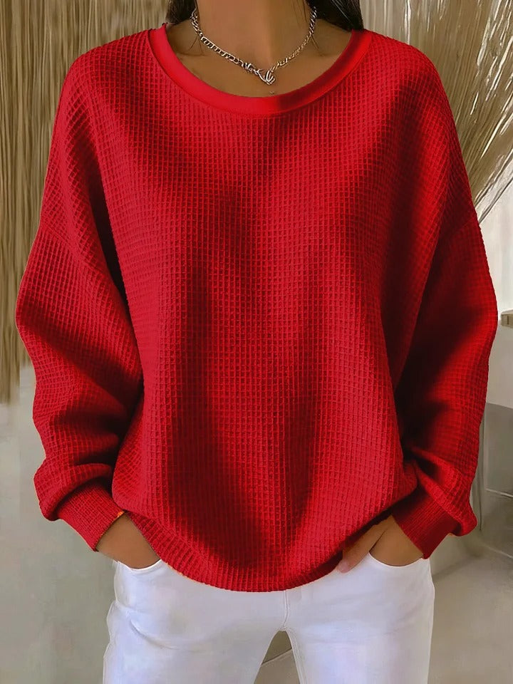 Wafeltrui met crewneck rood
