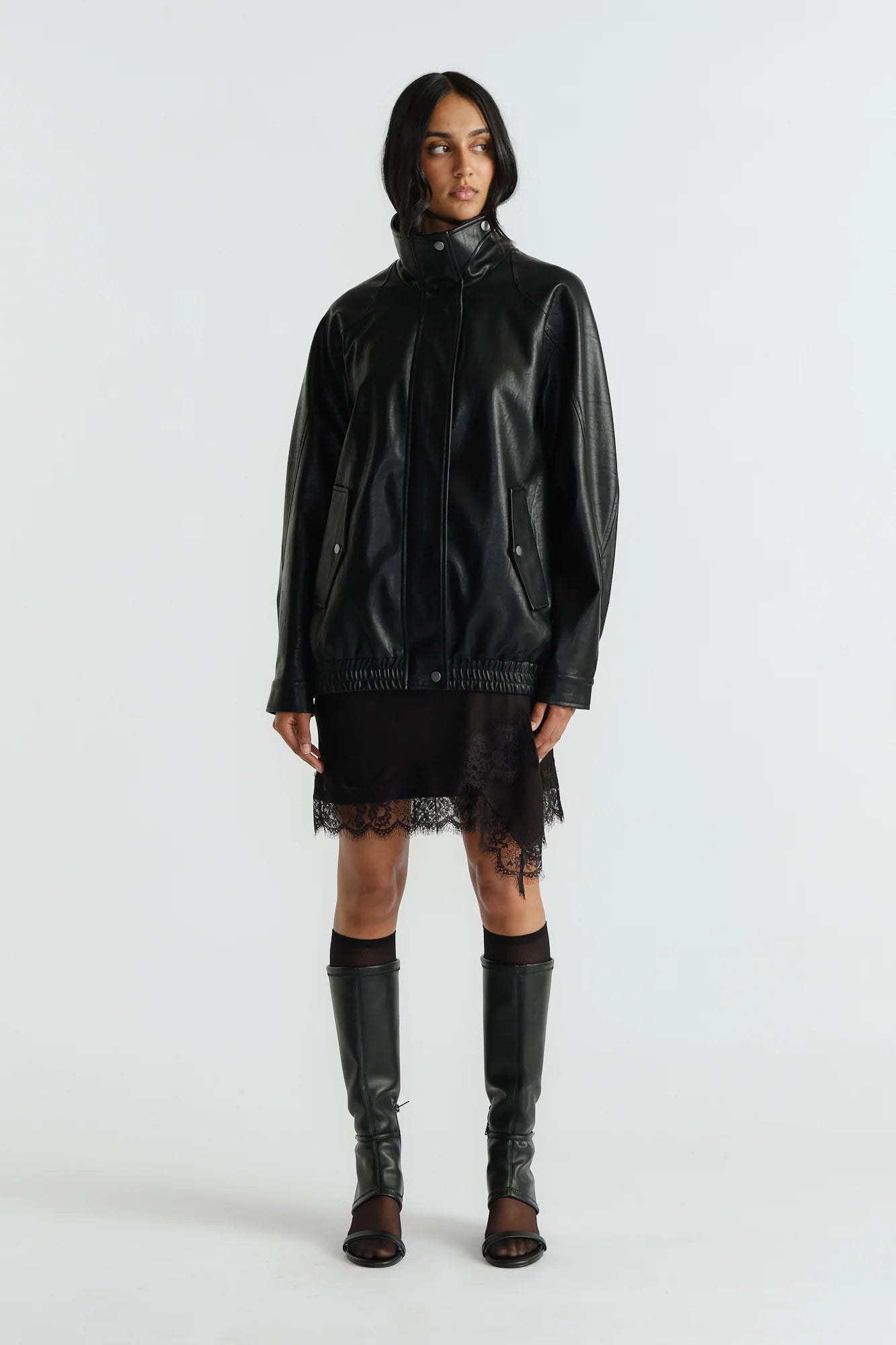 Jade oversized kunstleren jack