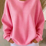 Wafeltrui met crewneck roze