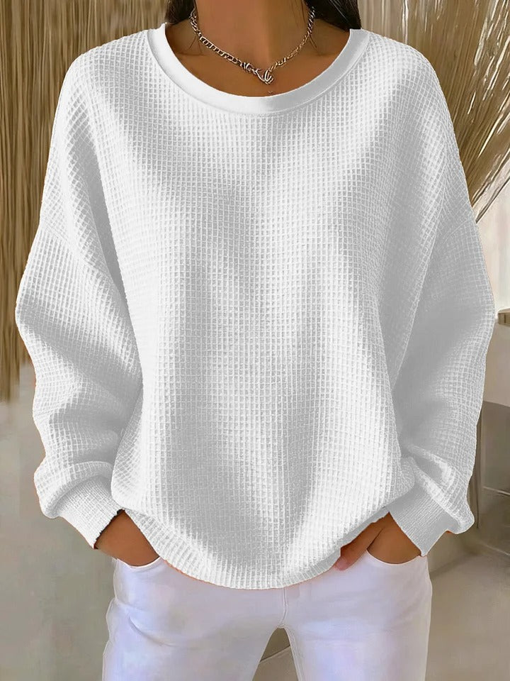 Wafeltrui met crewneck wit