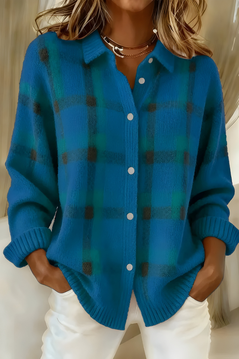 Ruitprint shirtjas blauw