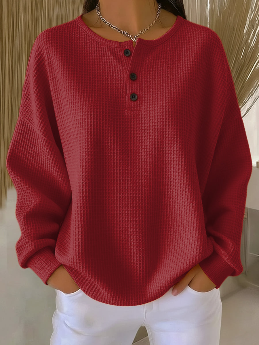 Wafeltrui met henley-hals rood
