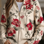 Cardigan met rits en rozenprint