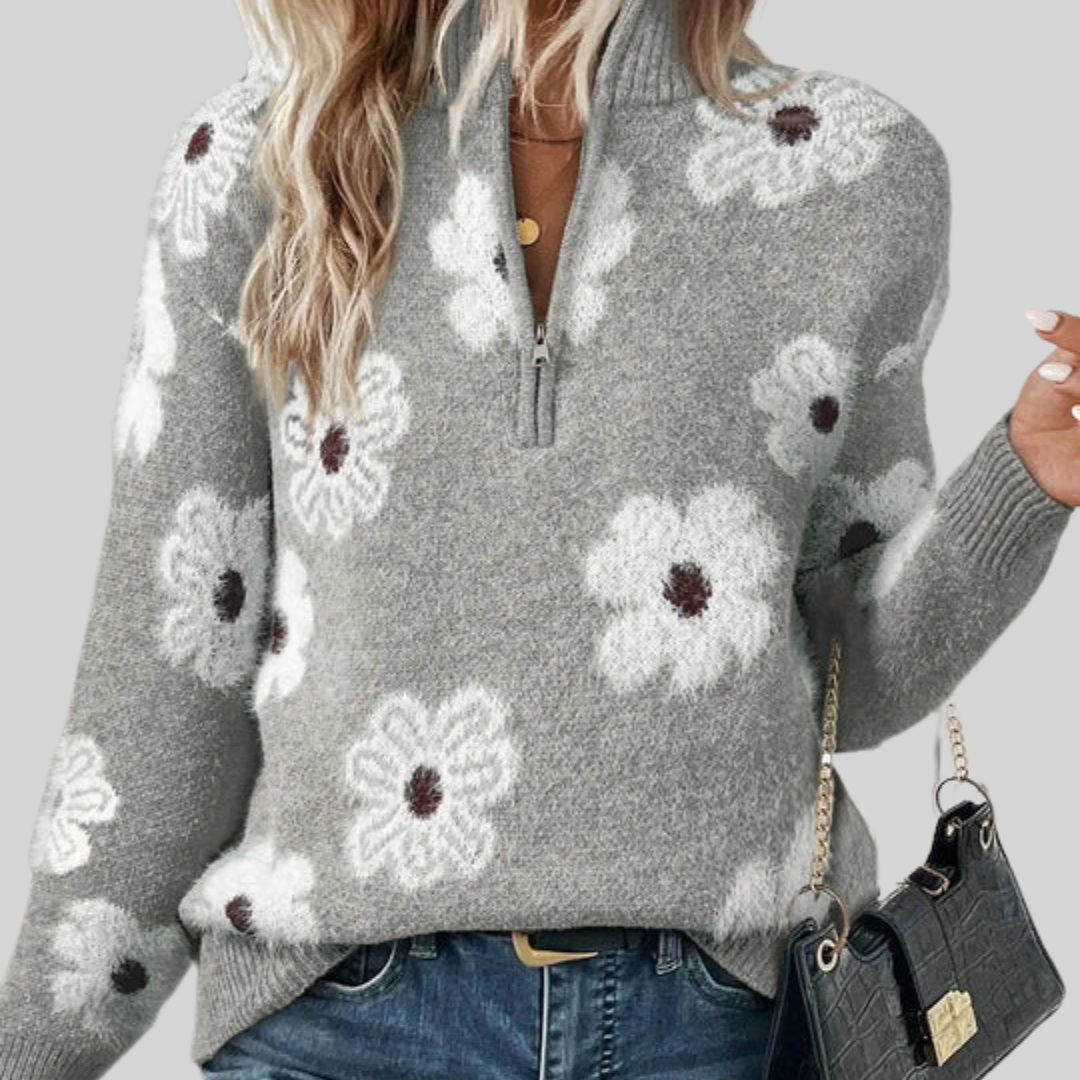 Kabeltrui met bloemenprint en kwartrits