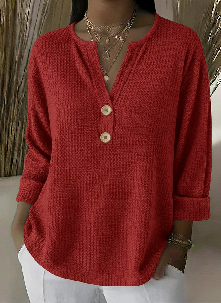 Wafeltrui met henley-detail rood