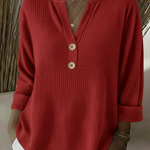 Wafeltrui met henley-detail rood
