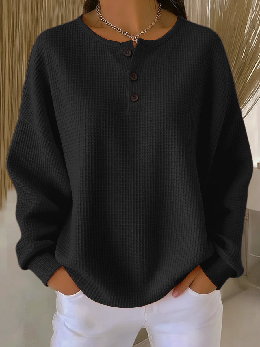 Wafeltrui met henley-hals zwart