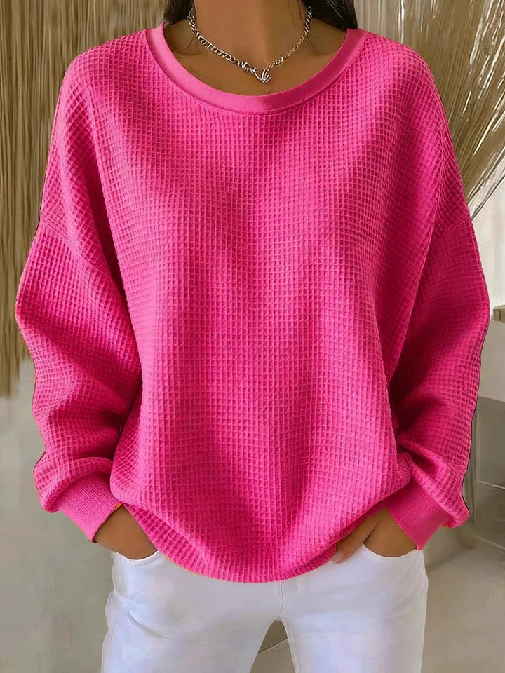 Wafeltrui met crewneck fuchsia