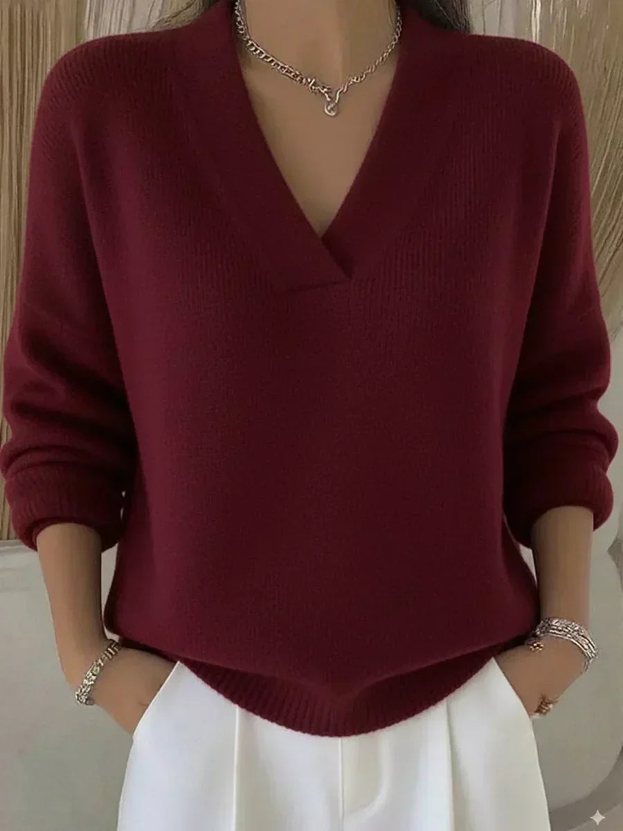 Relaxte V-hals trui rood