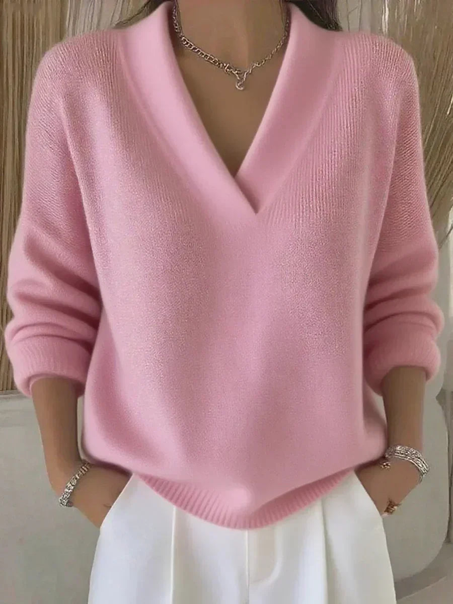 Relaxte V-hals trui roze