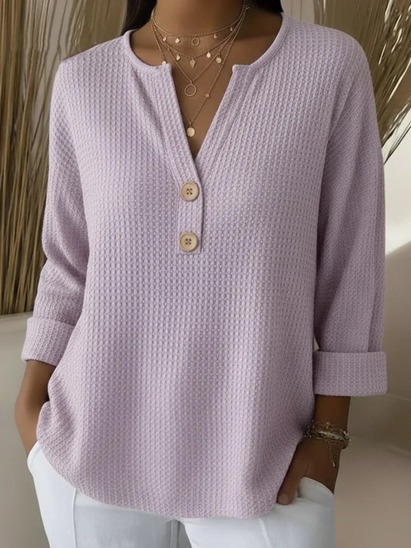 Henley top met knopen