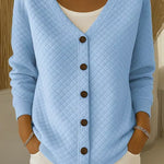 Ruitgestikte knoopcardigan blauw