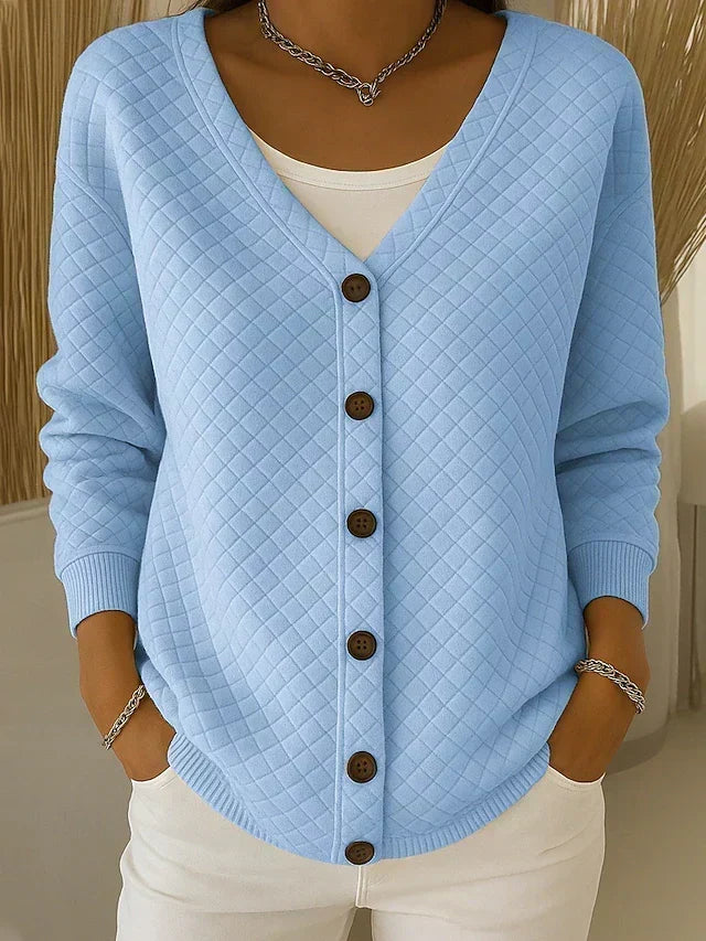 Ruitgestikte knoopcardigan blauw