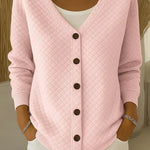 Ruitgestikte knoopcardigan roze