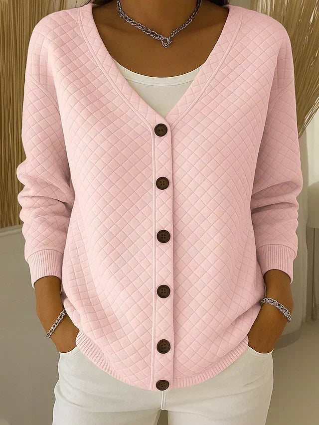 Ruitgestikte knoopcardigan roze