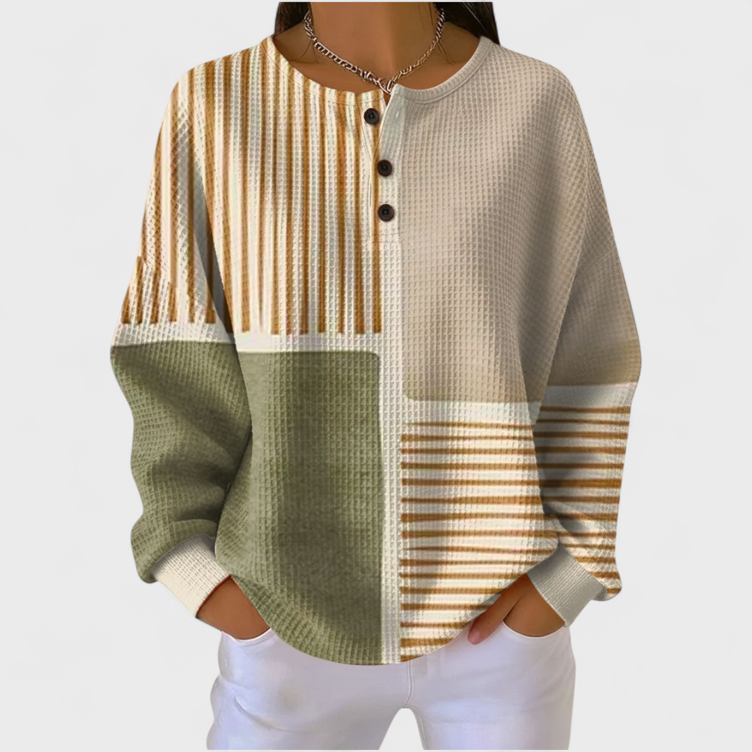 Beige gestreepte patchwork trui