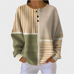 Beige gestreepte patchwork trui