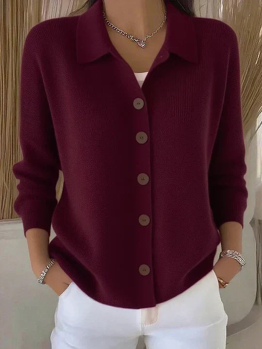 Sjaalkraag knoopcardigan bordeauxrood