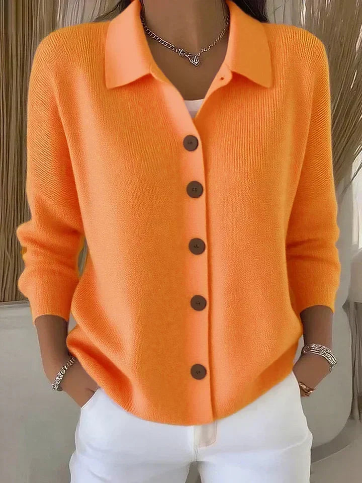 Sjaalkraag knoopcardigan oranje