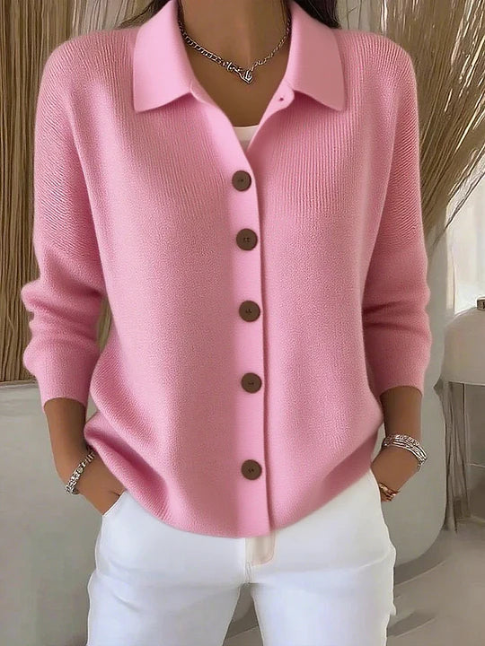 Sjaalkraag knoopcardigan roze