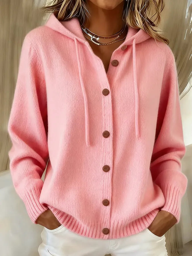 Cardigan met knopen en kap