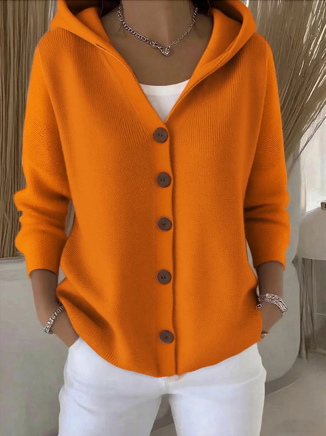 A-lijn cardigan met kap oranje