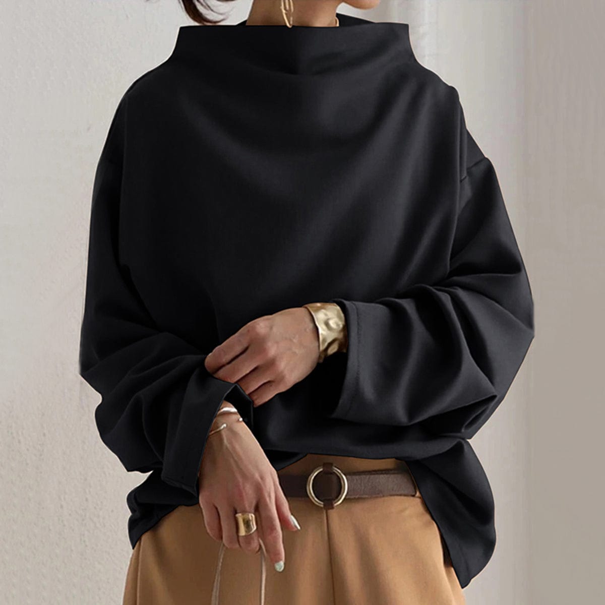 Oversized top met halve col