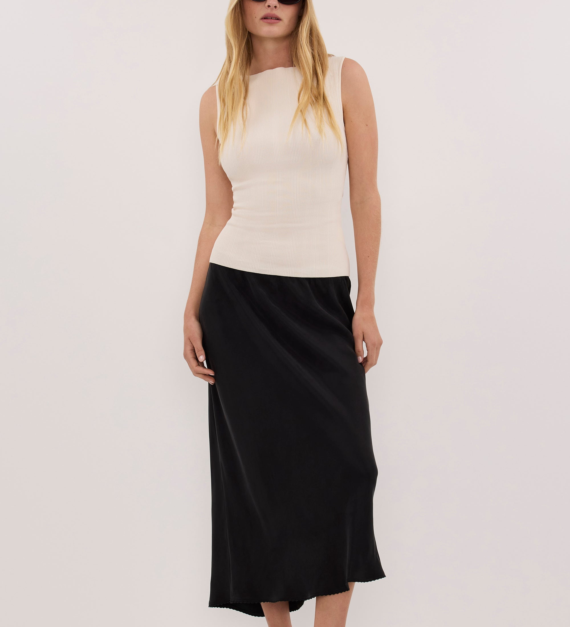 Dove geribbelde knit tank