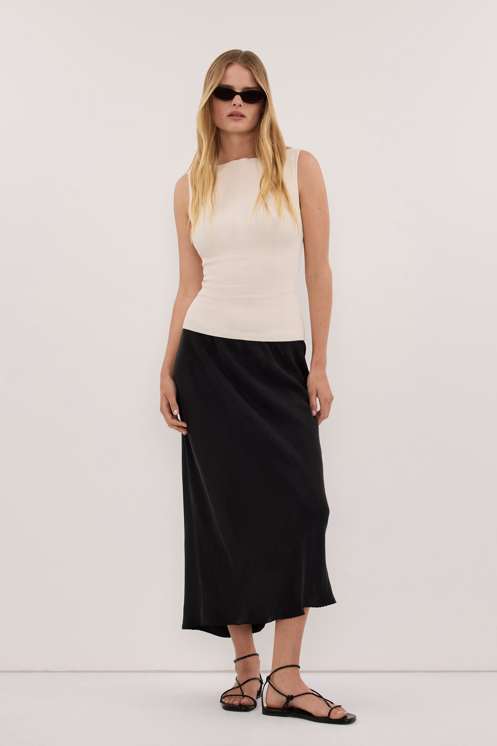 Dove geribbelde knit tank
